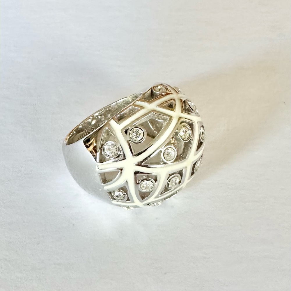 Lis Sophia White Enamel With Rhinestones Ring